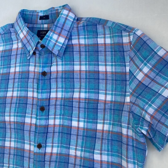 J. Crew Casual Short Sleeve Button Down Homespun Cotton Shirt Plaid Large - Picture 12 of 15
